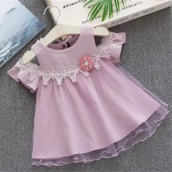 Anak Anak Set Pakaian Balita Bayi Anak Perempuan Padat Dari Bahu Rok Kain Tule Bunga Pesta Gaun Putri