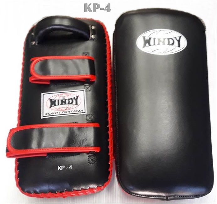 Windy Kick Pads KP-4 Flat type Black red trim Genuine leather for Training MMA K1 เป้าเตะวินดี้ KP-4  ดำ-ขอบแดง แบบตรง หนังแท้ สำหรับเทรนเนอร์ ในการฝึกซ้อมนักมวย