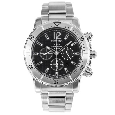 Karnvera Shop นาฬิกาข้อมือผู้ชาย Seiko SSC223P1 Solar Black Dial Stainless Steel Chronograph Men's Watch
