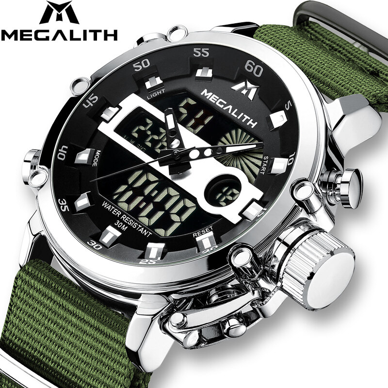 Relogio Masculino MEGALITH Sport Waterproof Watches Men Luminous Dual Display Alarm Top Brand Luxury Quartz Watch Wholesale 8051