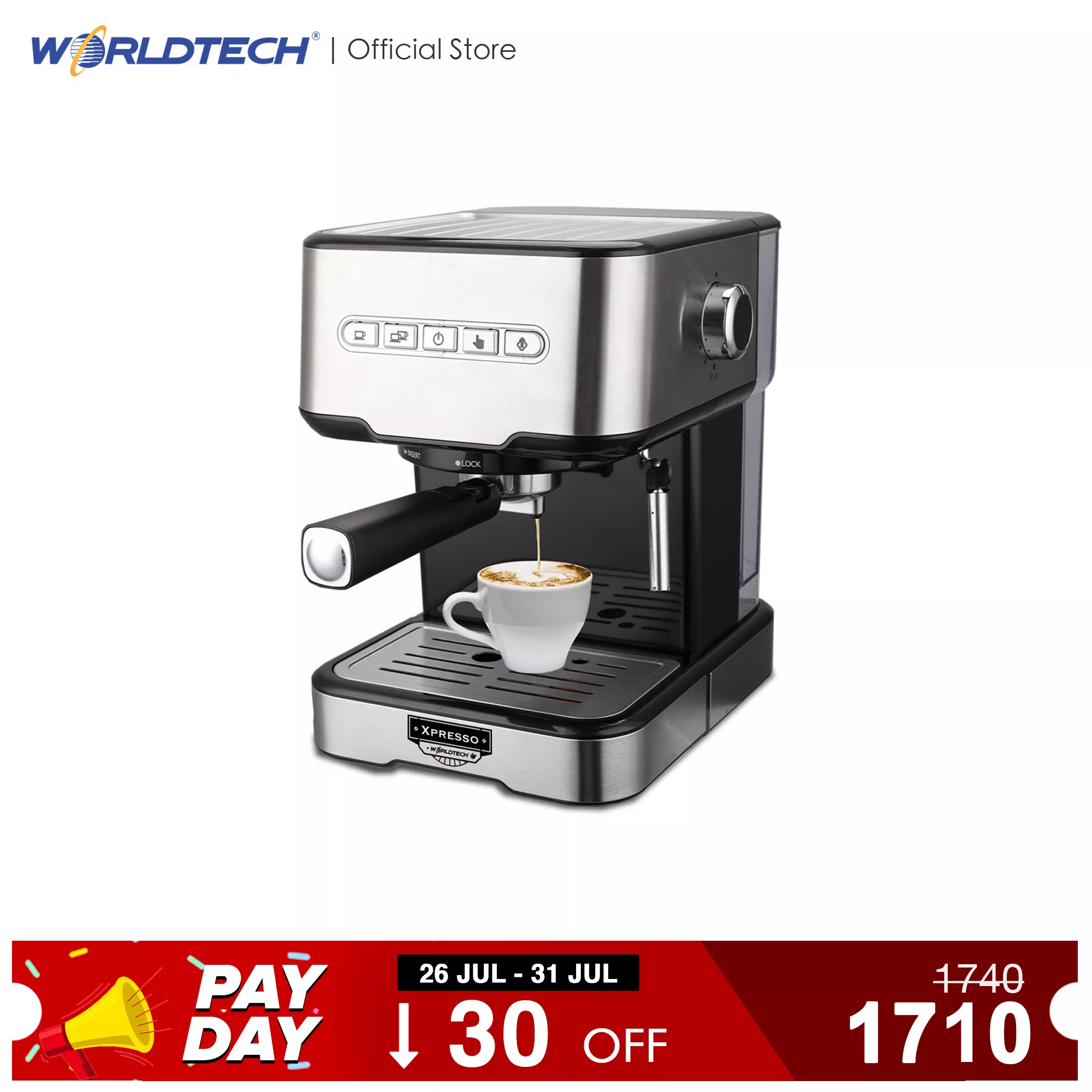 Worldtech เครื่องชงกาแฟเอสเปรสโซ่ รุ่น WT-CM403 เครื่องชงกาแฟ เครื่องทำกาแฟเอสเปรสโซ่ เครื่องชงกาแฟอัตโนมัติ Espresso Machine ปรับความเข้มข้นของกาแฟได้ สกัดด้วยแรงดันสูง 20 บาร์ + พร้อมชุดด้ามชงกาแฟ รับประกัน 1 ปี