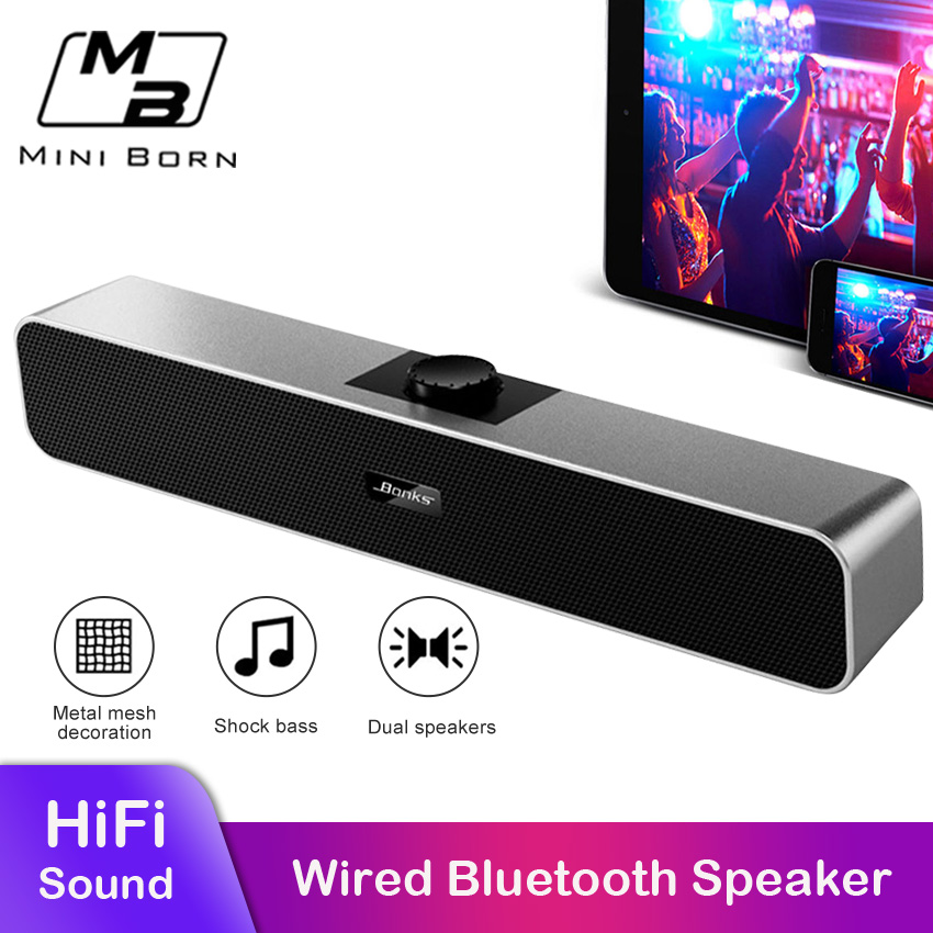 Mini Born Audio Soundbar Speaker Computer Sound Bar PC Gaming Wired Soundbars Bluetooth Wireless Speakers USB Connection Portable Subwoofer Multimedia Speakers TV Sound Home Theater Surround Sound Bar for PC TV Bar Support AUX USB TF Card