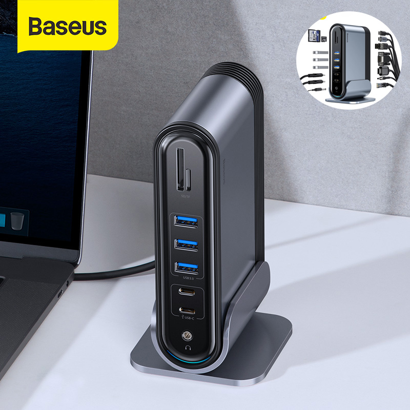 BaseusฮับUSB Type CกับMulti HDMI USB 3.0,พร้อมสถานีเชื่อมต่ออะแดปเตอร์ไฟฟ้าสำหรับMacBook Pro RJ45 OTG USB 16พอร์ตUSB HUB