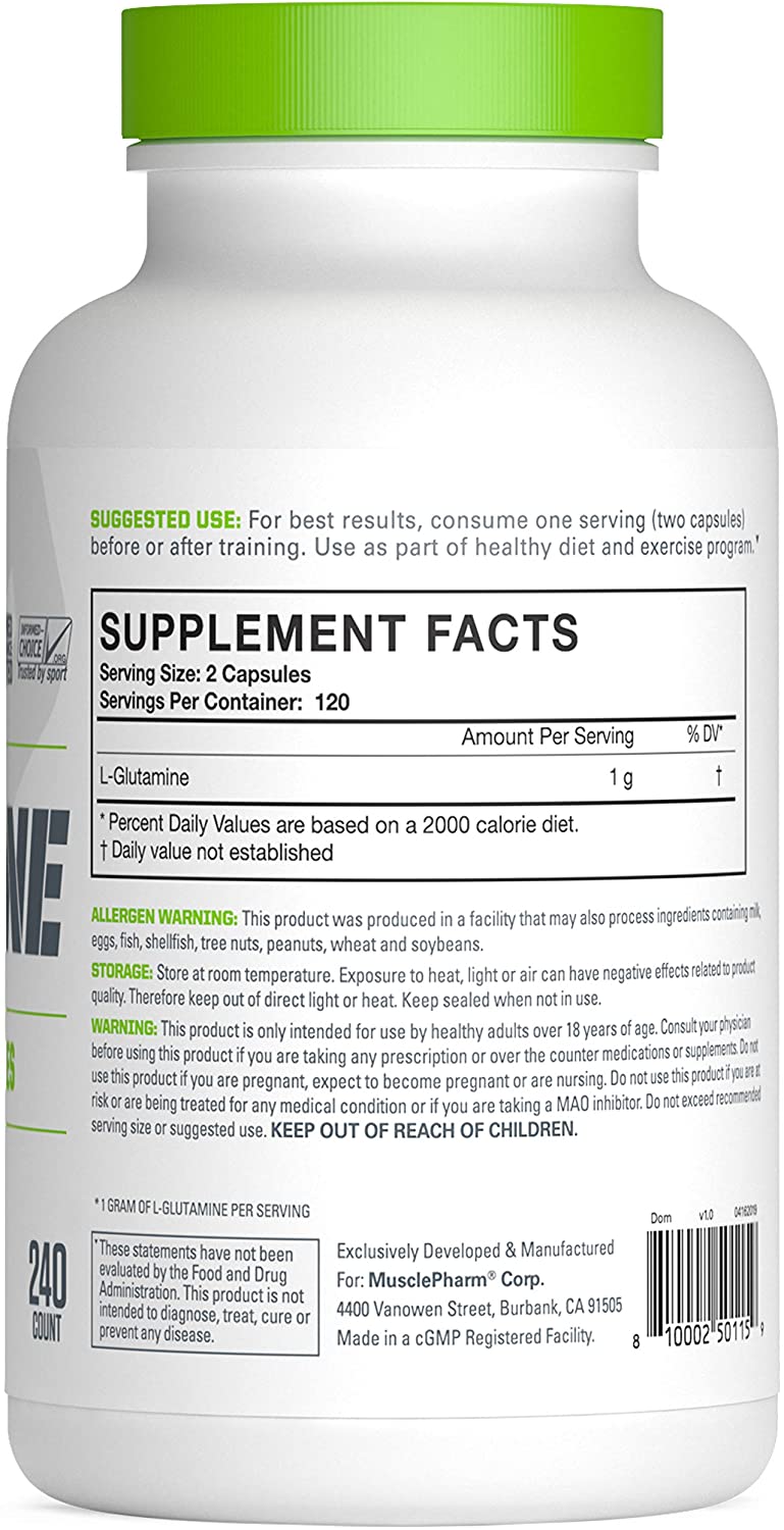 MusclePharm LGlutamine 240 capsules Helps Build, Repair and Protect
