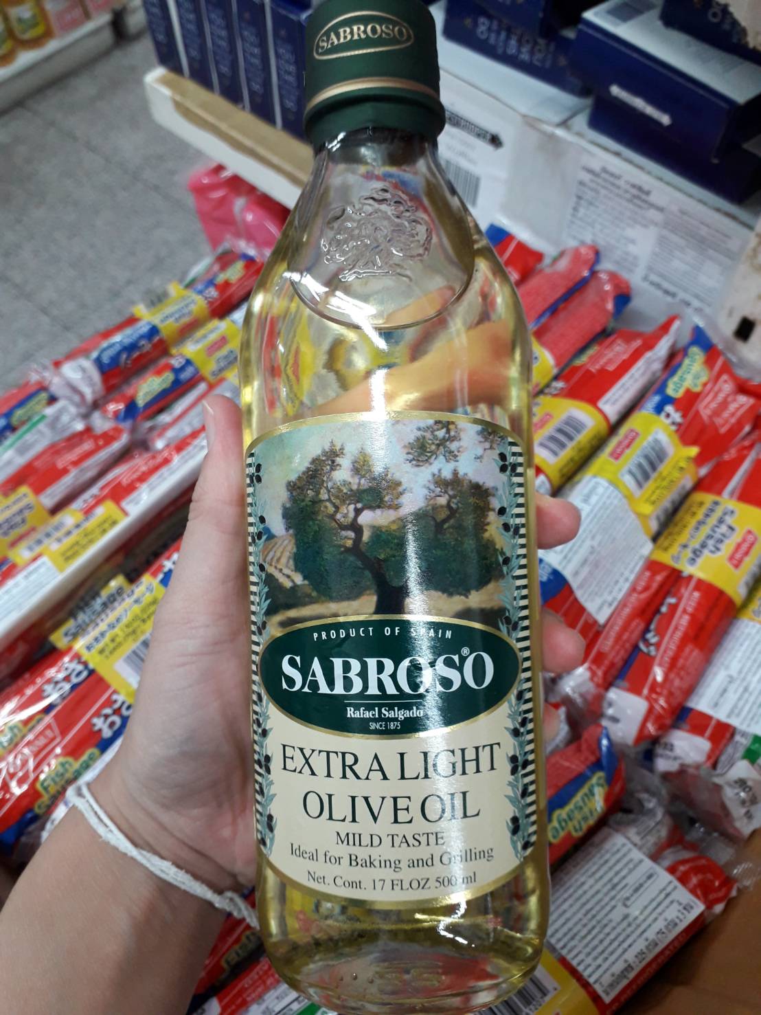 Sabroso Extra Light Olive Oil/ซาโบรโซ เอ็กซ์ตร้า ไลท์ โอลีฟ ออยล์ น้ำมันมะกอกธรรมชาติผ่านกรรมวิธี 500มล.