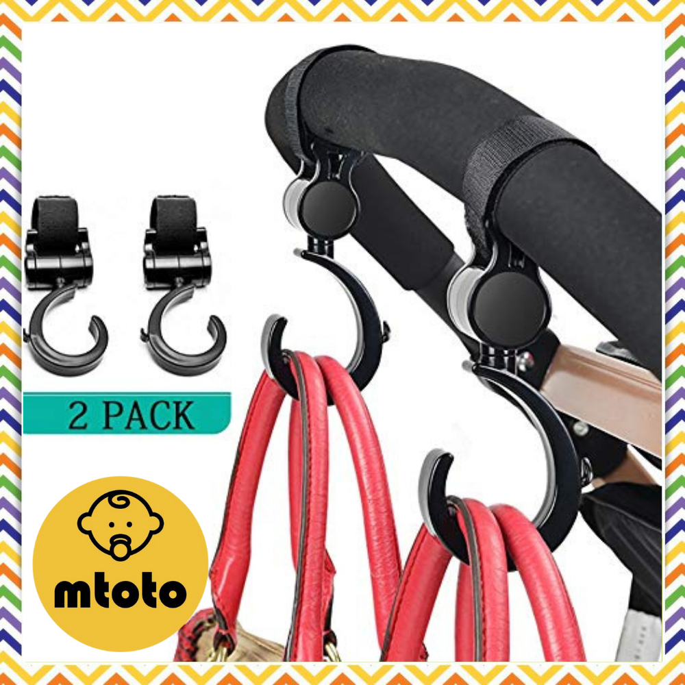 MTOTO (2 ชิ้น) ตะขอแขวนสัมภาระติดรถเข็นเด็ก คาร์ซีท ที่แขวนของอเนกประสงค์ ที่แขวนของแบบหมุนได้ Stroller Hook