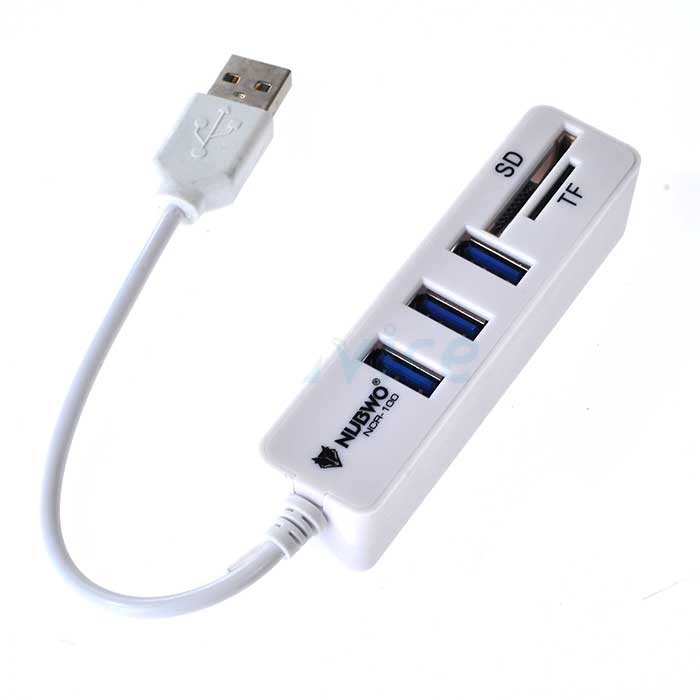 Nubwo ตัวเพิ่มช่อง ยูเอสบี พร้อม ตัวอ่านการ์ด USB HUB 3 Port +Card Reader 2.0 2 in1 รุ่น NCR-100 (สีขาว/White)