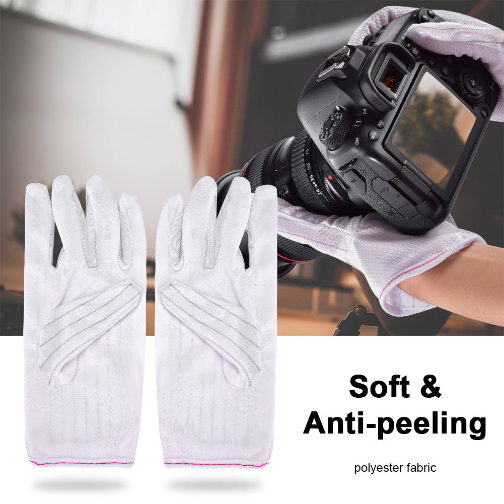 1 ถุงมือเลนส์มืออาชีพเครื่องมือป้องกันไฟฟ้าสถิตย์ถุงมือสีขาวทำความสะอาด Piar