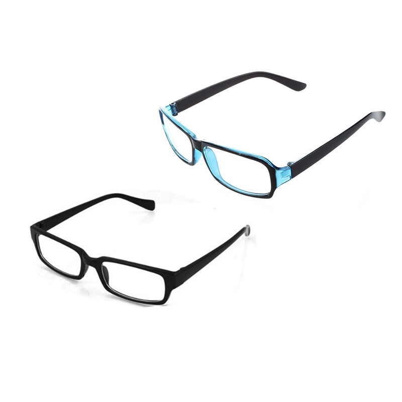2 Set Glasses Accessories: 1 Set Black Rectangle Plastic Frame Clear Lens Glasses & 1 Set Unisex Black Blue Glasses