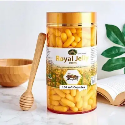 Royal Jell Nature ’s king royal jelly 1000mg อาหารเสริมนมผึ้ง 100. soft capsules.