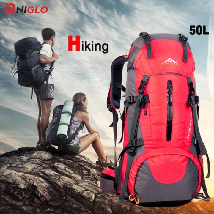 50L Hiking backpack กระเป๋าเป้สำหรับเดินป่า กระเป๋าและเป้สะพายหลัง With Rain ผ้าคลุมกระเป๋าสะพายหลัง