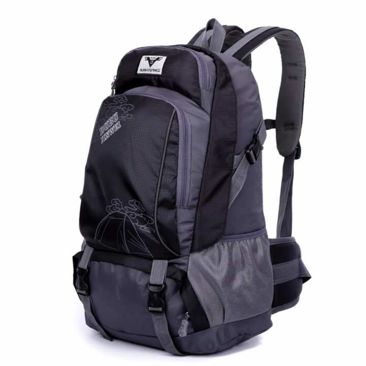 Set Backpac 40-50 L เป้สะพายหลังเดินทาง ท่องเที่ยว เป้กันน้ำ เป้เดินป่า มัลติฟังก์ชั่น BSR-060 สีดำ-เทา