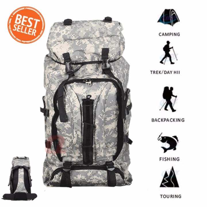 กระเป๋าเป้สำหรับเดินป่า Hiking backpack 70L กระเป๋าและเป้สะพายหลัง With Rain ผ้าคลุมกระเป๋าสะพายหลัง