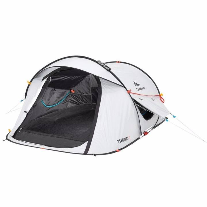 เต็นท์ QUECHUA รุ่น 2-SECOND EASY กาง-เก็บง่าย เพียง 2 วินาที สำหรับ 2 คน (สีขาว) ด้วยเทคโนโลยีใหม่ Fresh & Black ปิดแสง กันแดด กัน UV ช่วยให้เต็นท์เย็นและมืดสนิท เพื่อการนอนอย่างสบาย เต็นท์ Pop-up เต็นท์สปริง เต็นท์โยน เต็นท์สนาม