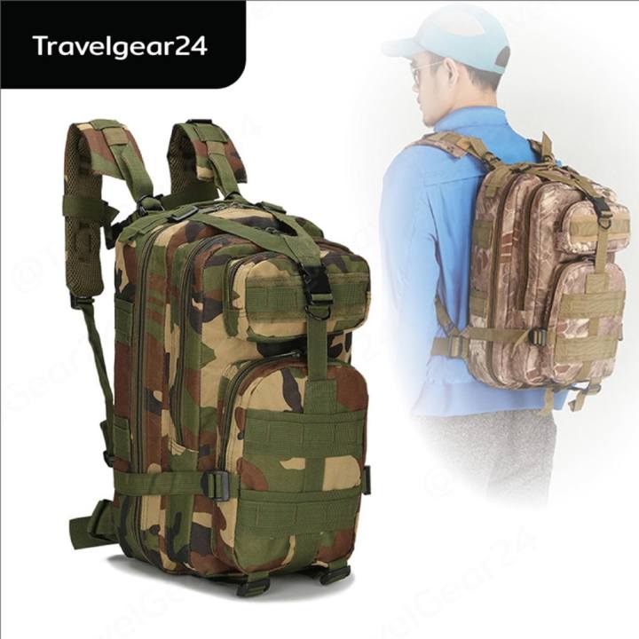TravelGear24 กระเป๋าเป้เดินป่า เป้สะพายหลัง 3P Tactical Backpack Bag 25L (Green/สีเขียว))