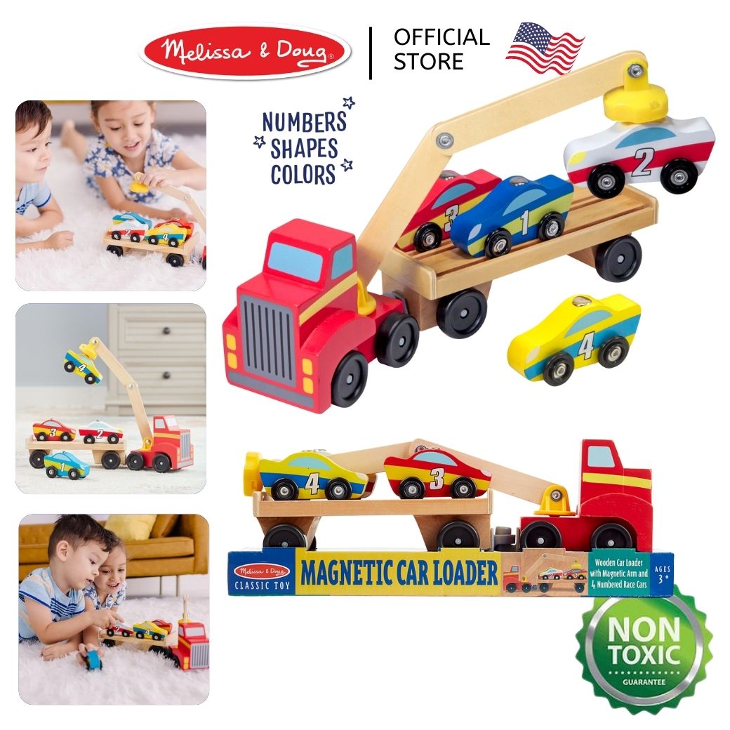 Melissa & Doug Magnetic Car Loader Wooden Toy Set