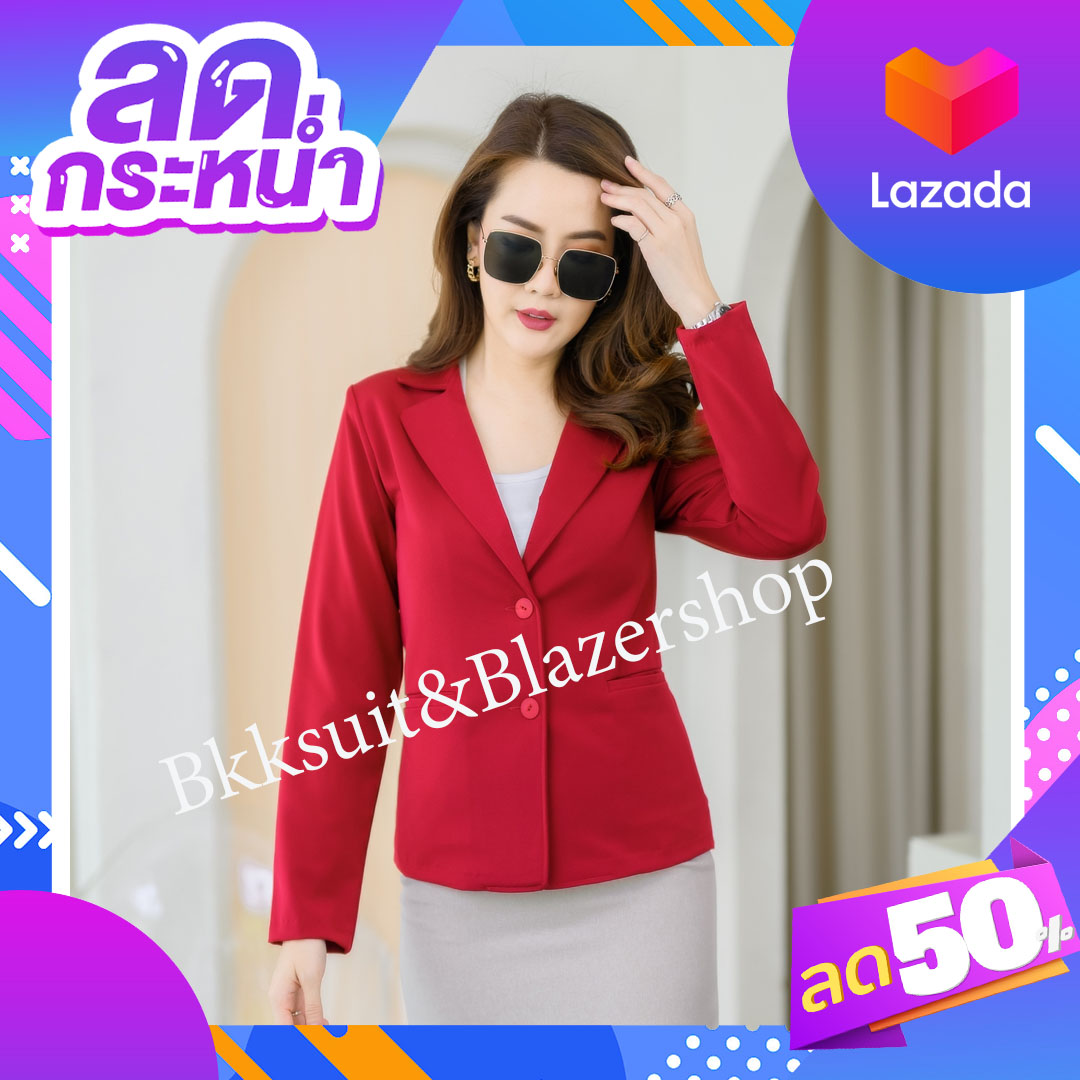 Willshela ผู้หญิงแฟชั่นสีทึบ Slim Fit Blazer Notch Collar แขนยาว ...