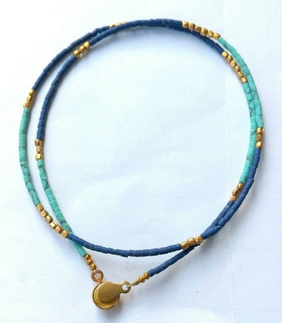 สร้อยหินเทอร์คอยส์ ลาพิสลาซูลี่ natural turquoise and lapis lazuli necklace
