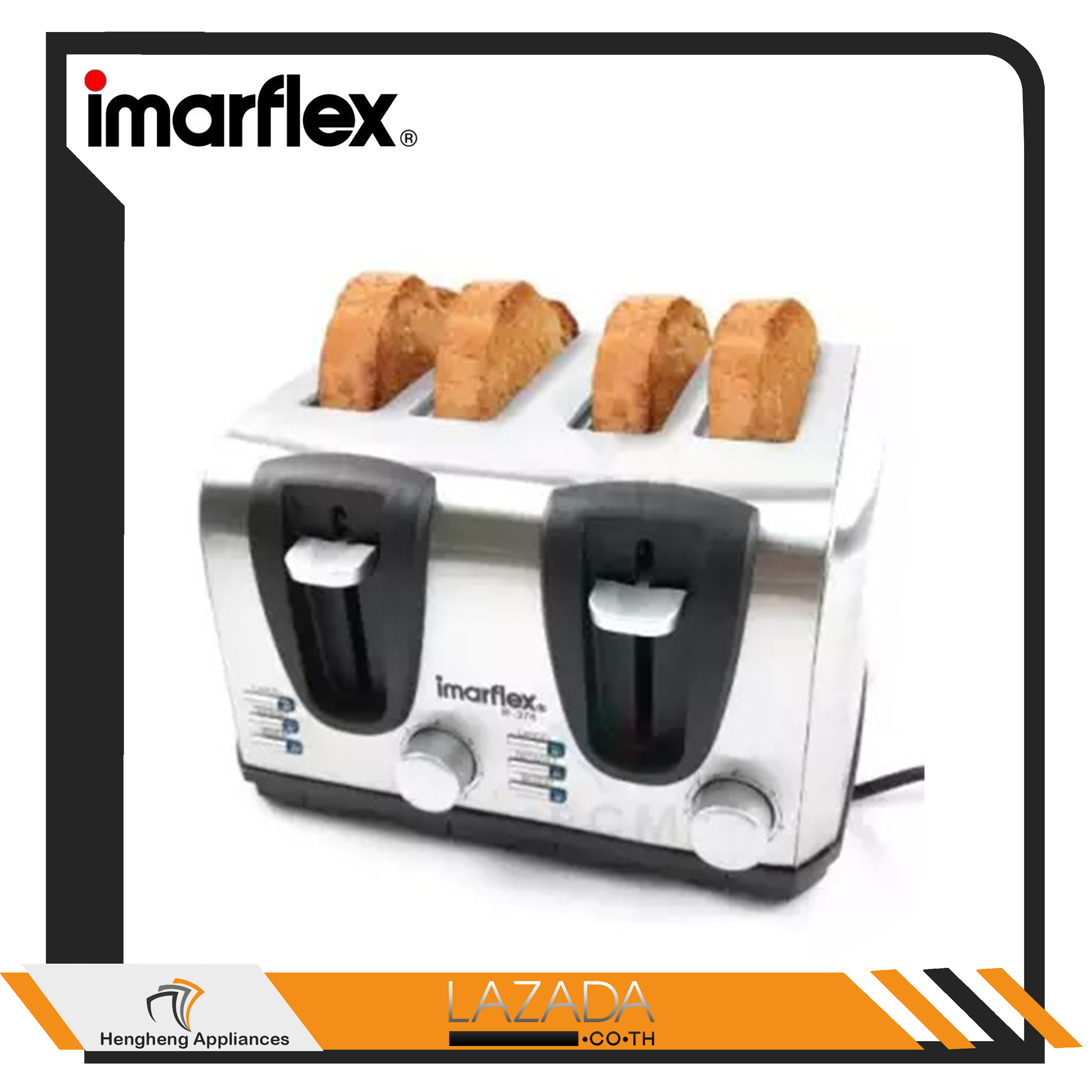 IMARFLEX(อิมาร์เฟล็กซ์) เครื่องปิ้งขนมปัง 4 แผ่น ความร้อน 6 ระดับ 1200 วัตต์ รุ่น IF-374