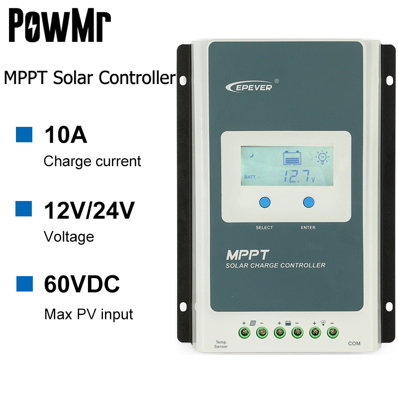 Epever 10A MPPT ควบคุมพลังงานแสงอาทิตย์ 12 โวลต์ 24 โวลต์จอแอลซีดีไฟพื้นหลังสำหรับ MAX 60 โวลต์แผงเซลล์แสงอาทิตย์อินพุตควบคุมการชาร์จพลังงานแสงอาทิตย์ tracer1206an