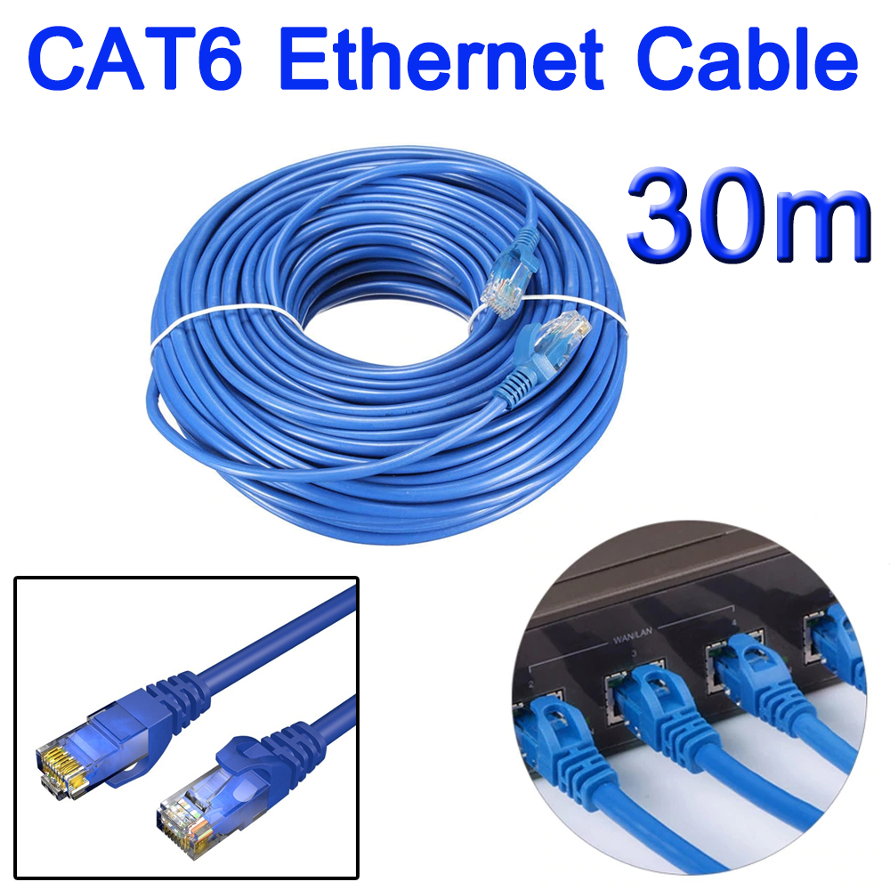 สายแลน CAT6 สีฟ้า ยาว 30 เมตร 1000Mbps CAT6 Ethernet Cable UTP CAT 6 Patch Cord RJ45 8P8C Lan Internet Jumper Cable for Laptop Router Network Cable