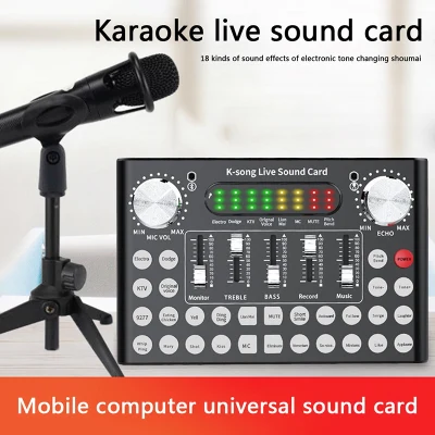 【เรือจากประเทศไทย】F9 Bluetooth Webcast Sound Card 18 Sound Headset Microphone Live Streamer Broadcast Sound Card for Computer PC