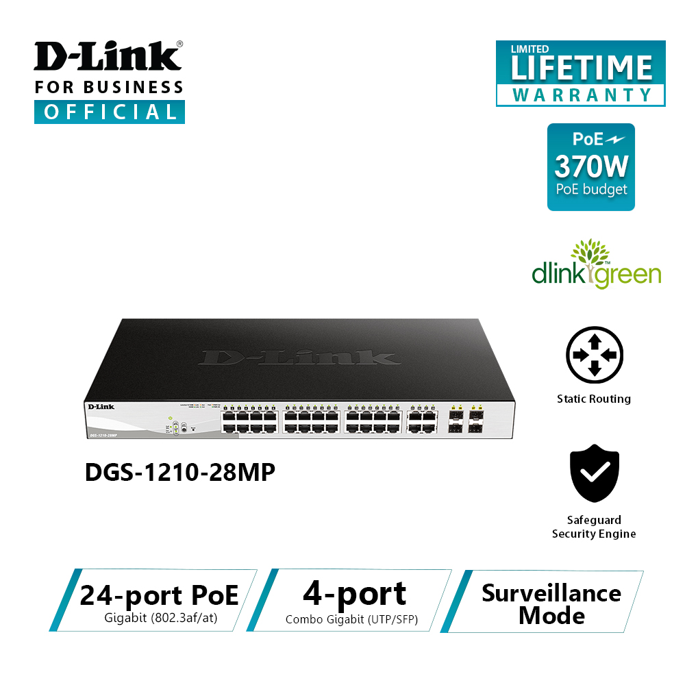 D-Link DGS-1210-28MP 28-Port Gigabit Smart Managed PoE Switch ราคา 20,530 บาท*ส่งฟรี