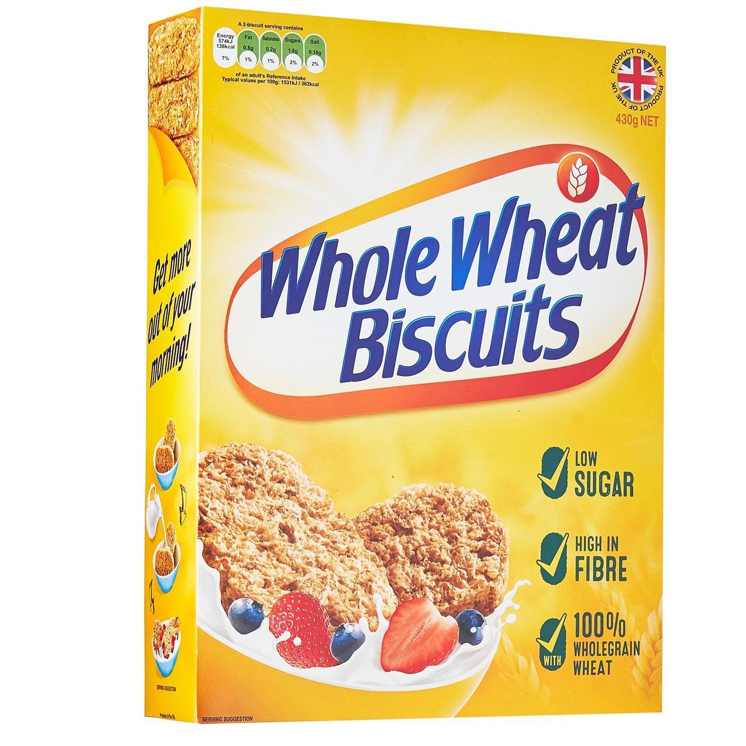 Whole Wheat Biscuits โฮล วีท บิสกิต ข้าวสาลีอบแบบชิ้น (UK Imported) 430g.