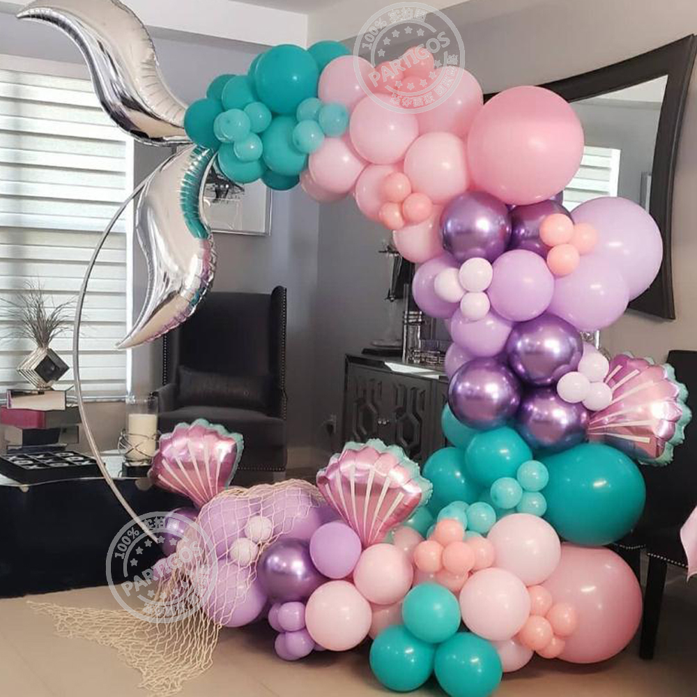 116pcs Mermaid Tail Shell Balloon Garland Arch pink purple latex ballon Baby Shower Girl 1st Birthday Party Favors Wedding Decor