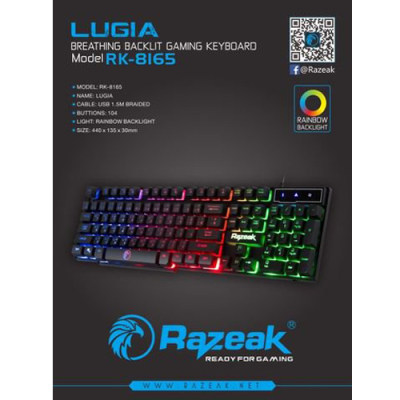 Razeak Backlighted Gaming keyboard รุ่น RK-8165 ไฟ LEDแสดงไฟรูปแบบ Rainbow Razeak Backlighted Gaming keyboard รุ่น RK-8165 ไฟ LEDแสดงไฟรูปแบบ Rainbow