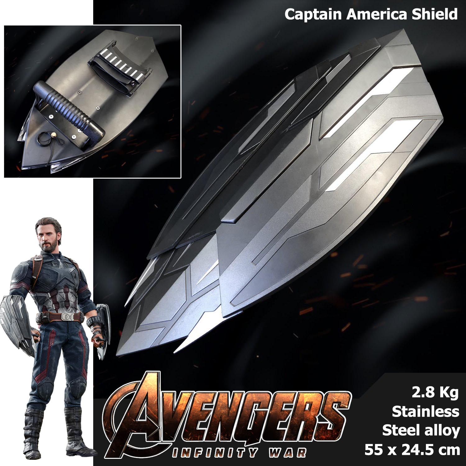 Marvel Captain America Shield โล่เหล็ก ของ กัปตันอเมริกา Avengers Infinity War อเวนเจอร์ส มหาสงครามล้างจักรวาล 1/1 Scale โล่โลหะ โล่ตำรวจ โล่กันดาบซามูไร BBGun บีบีกัน ปราบจลาจล ทนทาน โล่ป้องกัน การโจมตี ใช้รักษา ความปลอดภัย มีลูกเล่นเปลี่ยนรูปทรงได้