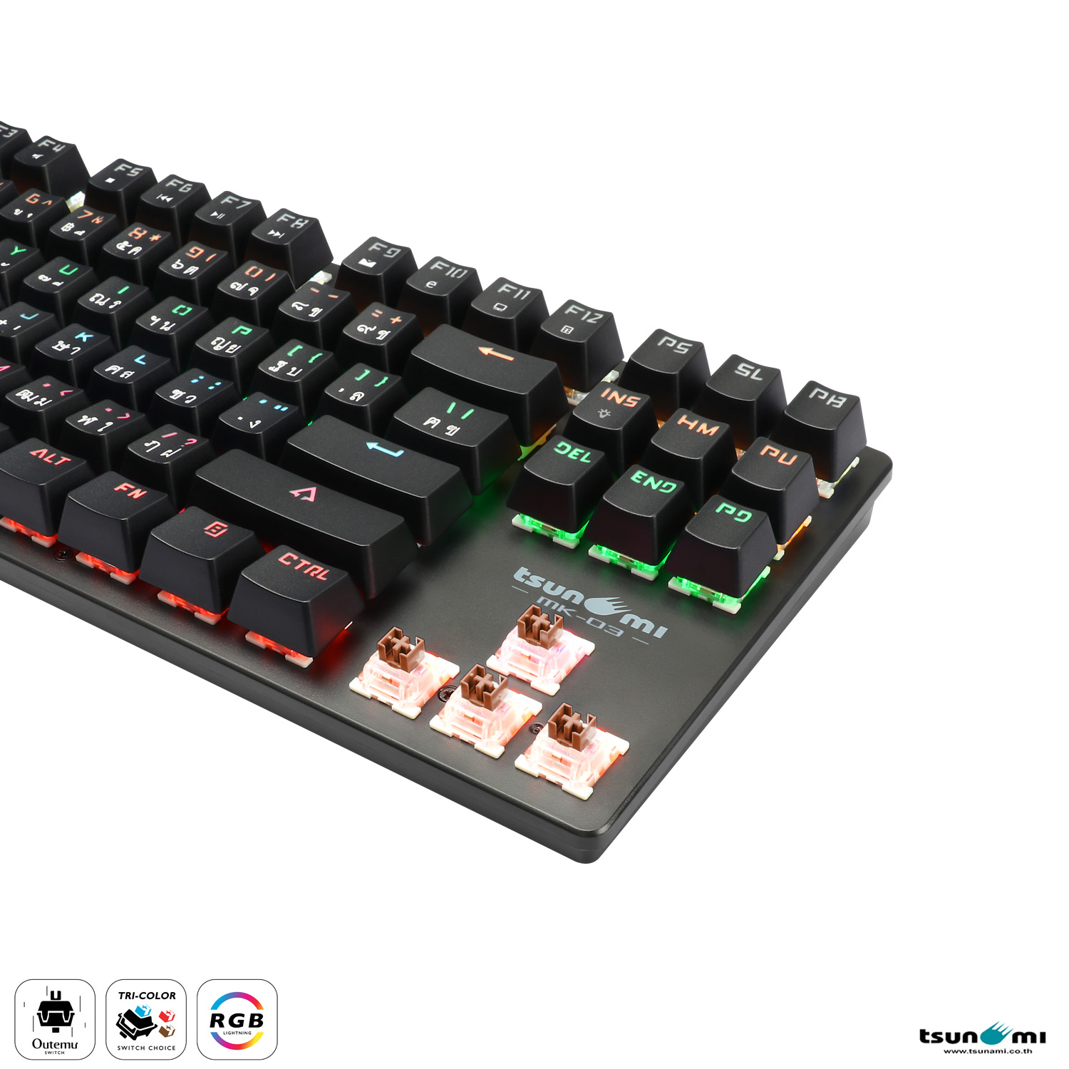 คีย์บอร์ดเกมมิ่ง Tsunami Outemu MK-03 87 Keys TKL Mechanical gaming keyboard รับประกันสินค้า 2 ปี