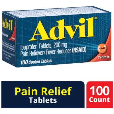 100 Count, Advil Coated Tablets 200mg, Fast-Acting Formula for Headache Relief, Toothache Pain Relief and Arthritis Pain Relief