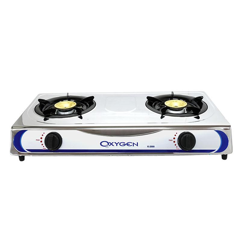 OXYGEN เตาแก๊สหัวคู่หน้าสแตนเลส (หัวทองเหลือง) รุ่น K-2000