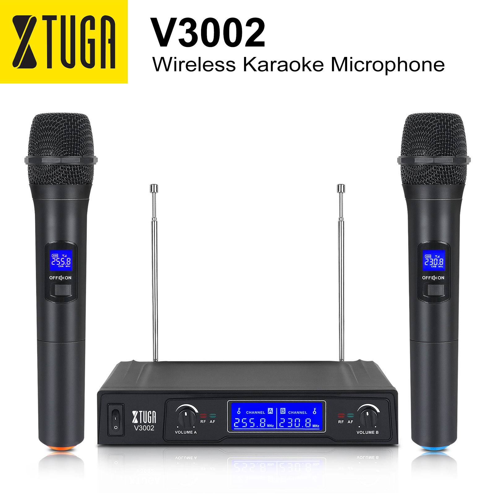[TugaAudio store] V3002 VHF ไมโครโฟนไร้สาย ไมโครโฟนมือถือ 2 ตัว ใช้สำหรับเวที,ปาร์ตี้,ร้องเพลง