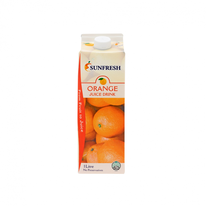 น้ำส้ม 44% จากน้ำส้มเข้มข้น ตรา ซันเฟรซ 1 ลิตร Sunfresh Orange Juice 1 ltr. (HALAL)