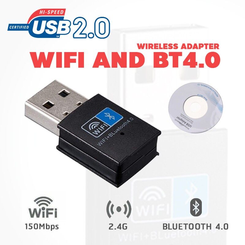โปรโมชั่น Usb Bluetooth 4.0 Adapter Dongle, 150m Wireless Wifi Network Lan Card + บลูทูธ V4.0 สำหรับเดสก์ท็อปพีซีแล็ปท็อป อุปกรณ์เชื่อมต่อสัญญาณ Wireless แบบ Usb Wireless Usb