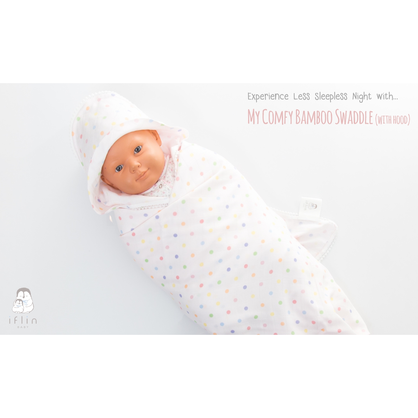 Iflin Baby ผ้าห่อตัวใยไผ่ มีHood (My Comfy Bamboo Swaddle with Hood
