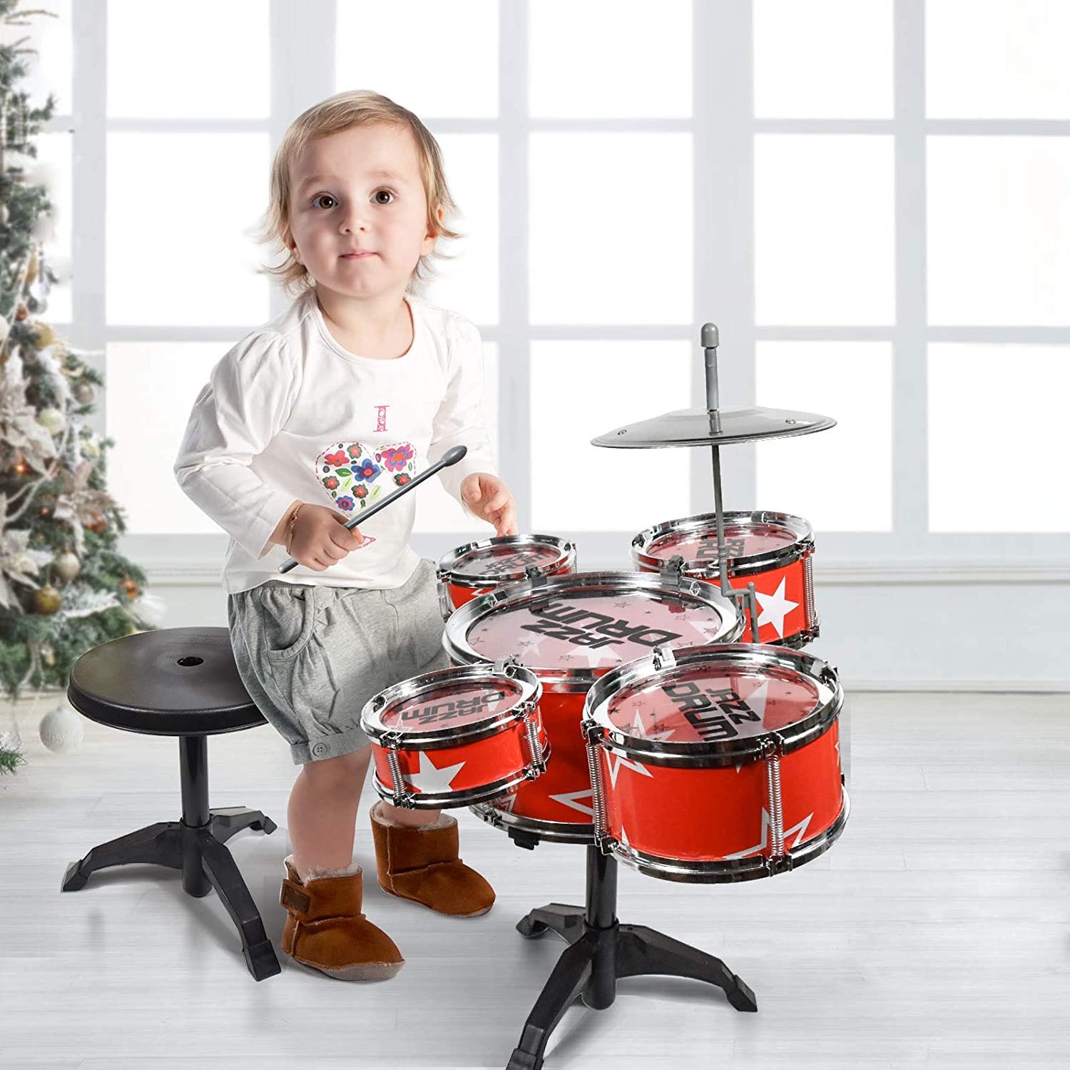 Drum Jazz Set กลองชุด 5 ใบ กลองสำหรับเด็ก 3 ขวบขึ้นไป พร้อมเก้าอี้  A0001