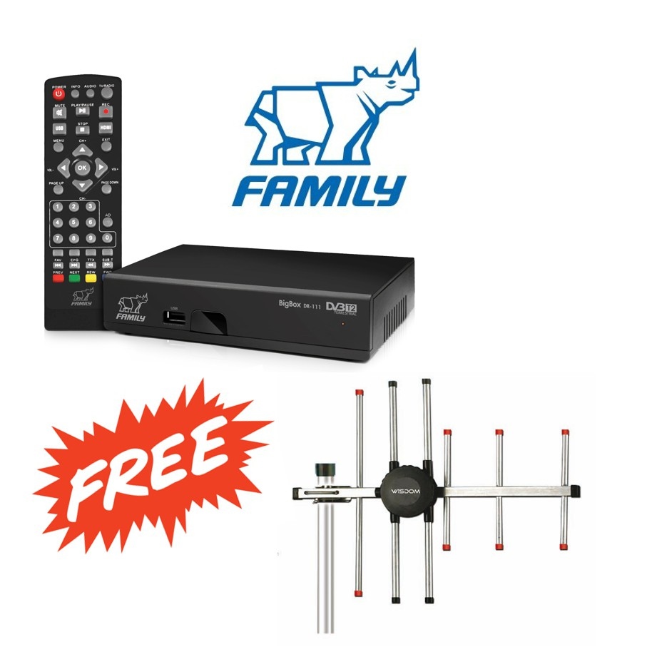 Family กล่องดิจิตอลทีวี DR-111 แถมฟรีเสาอากาศ SG-607 สินค้าแพครวมกัน