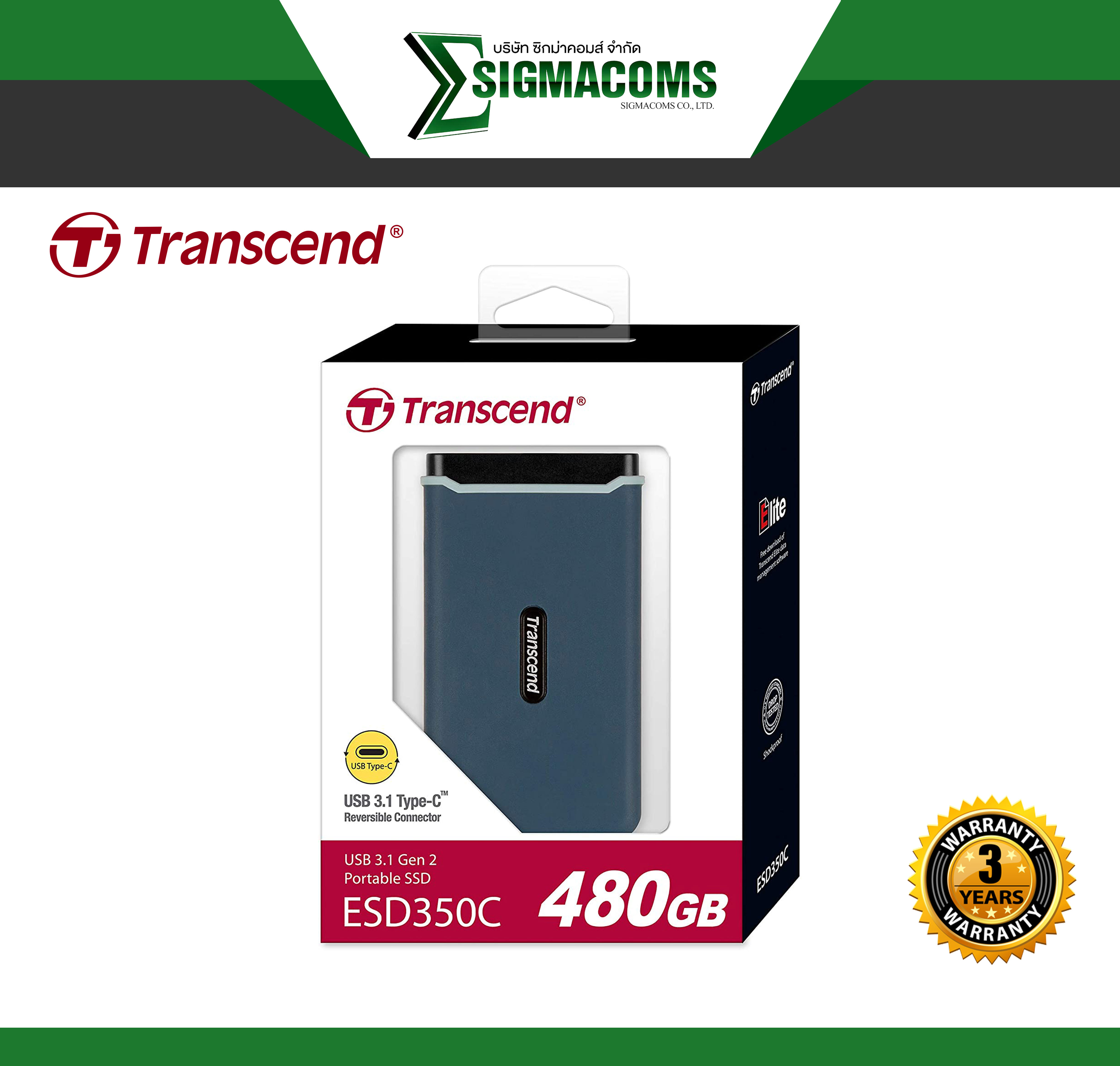 External SSD Transcend Portable ESD350C 480GB TS480GESD350C USB 3.1 Gen 2 USB Type-C ของใหม่ !! ประกัน 3 ปี