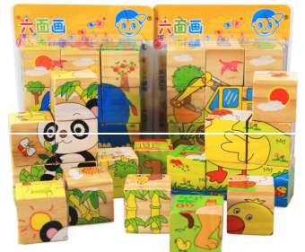 จิ๊กซอว์น่ารักเด็ก ไม้ 9 บล็อก 6 ด้าน      Cute Kids Wood Painted 9 Pc 6-Sided 3D Puzzle Blocks