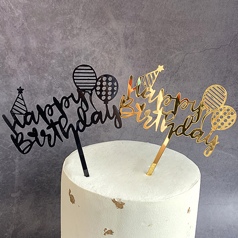 (ร้านไทย) ป้ายธงอะคริลิคปักตกแต่งเค้ก HAPPYBIRTHDAY (CF08)