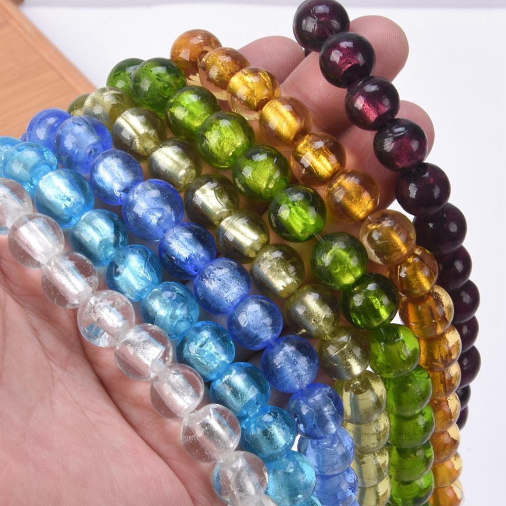 10pcs Round 8mm 10mm 12mm Foil Lampwork Glass Loose Beads for DIY ...