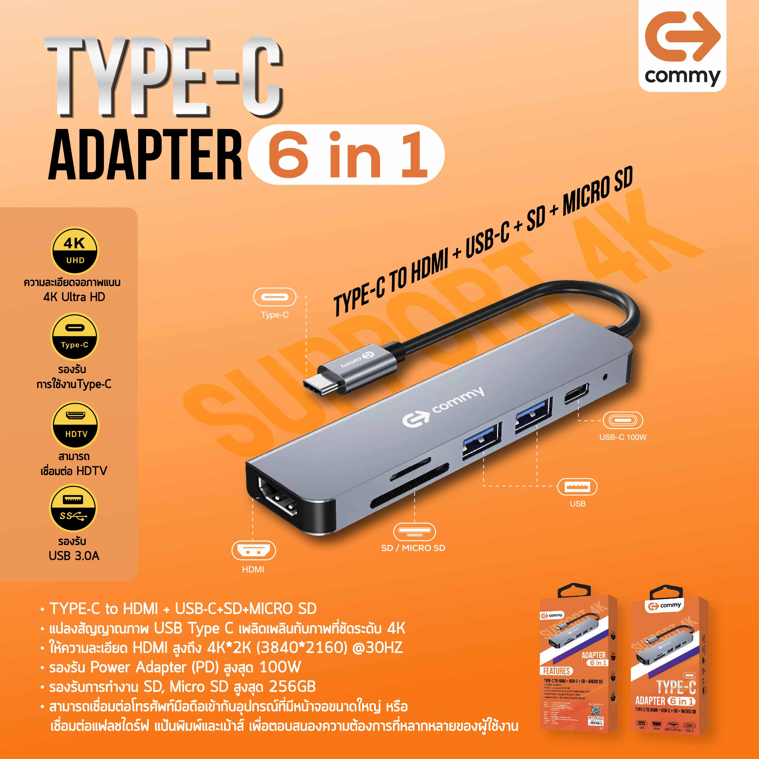 commy-usb-c-digital-hub-3-ports-adapter-hb-301-usb-c-hub-adapter