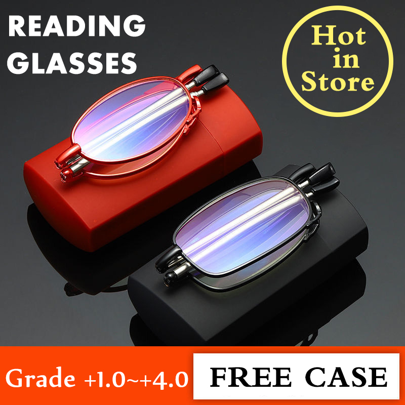 * ฟรีกล่อง * แว่นตาอ่านหนังสือพับได้ผู้ชายผู้หญิงAnti-Blueแว่นเลนส์อ่อนTelescopicวัดGlasses +1.0~+4.0