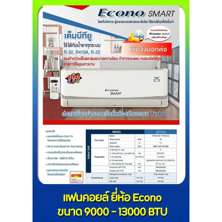 โปรโมช น แฟนคอยล แอร คอยล เย น econo ขนาด 9000 24000 btu รองร บท กน ำยา r32 410 r22 ร โมทไร สาย ราคาถ ก อะไหล แอร อะไหล แอร บ าน อะไหล แอร รถ