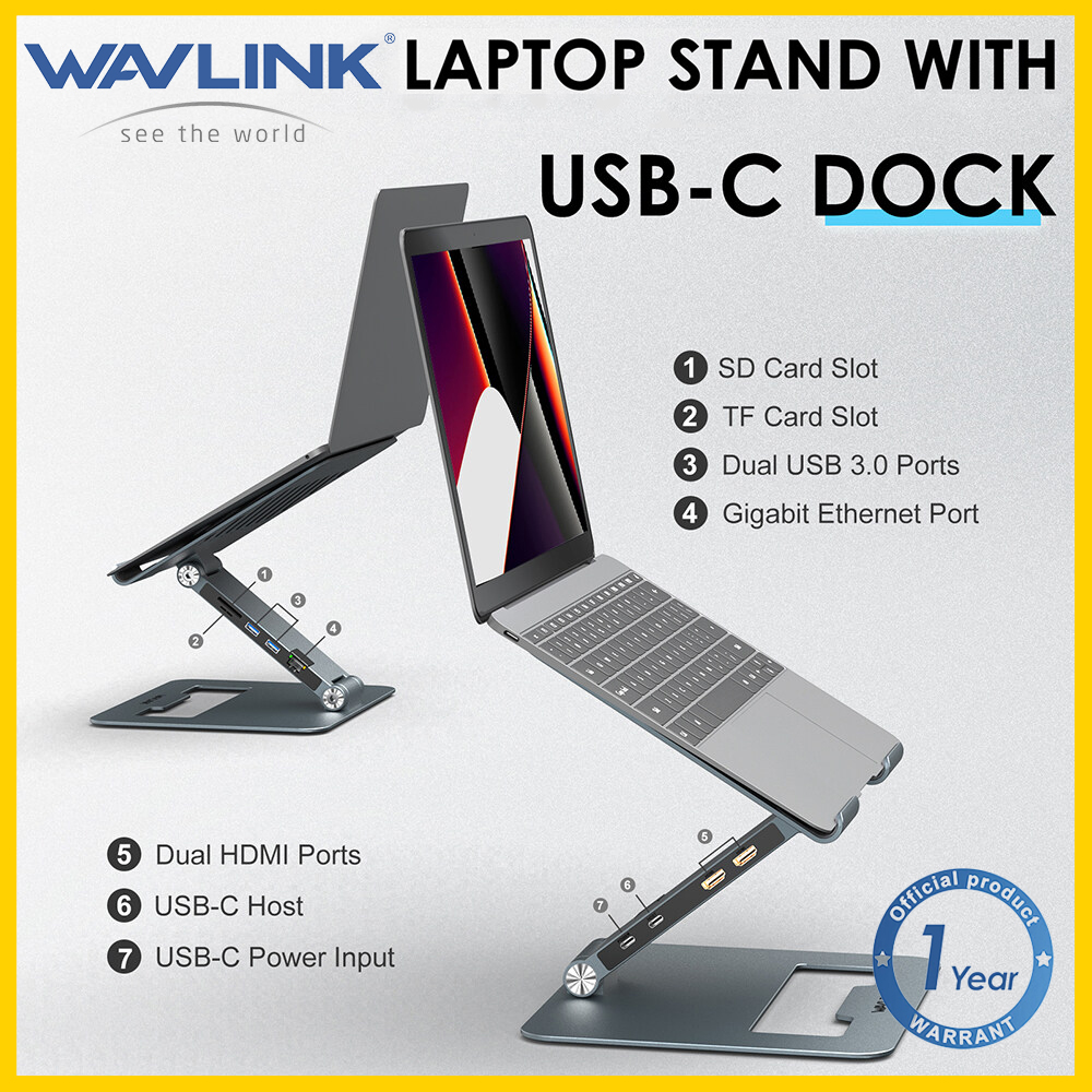Wavlink Adjustable Aluminum Laptop Stand with 9 in 1 USB C Dock