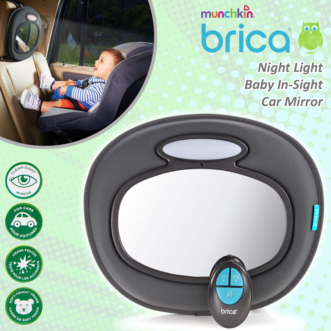 Munchkin Brica Night Light Baby In-Sight Car Mirror กระจกมองหลังติดเบาะรถ มีไฟส่องสว่าง