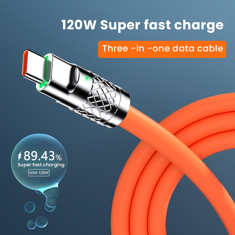 สายชาร์จ 3IN1 120W 6A Super Fast Charge Liquid ประเภท C MicroUSB IOS